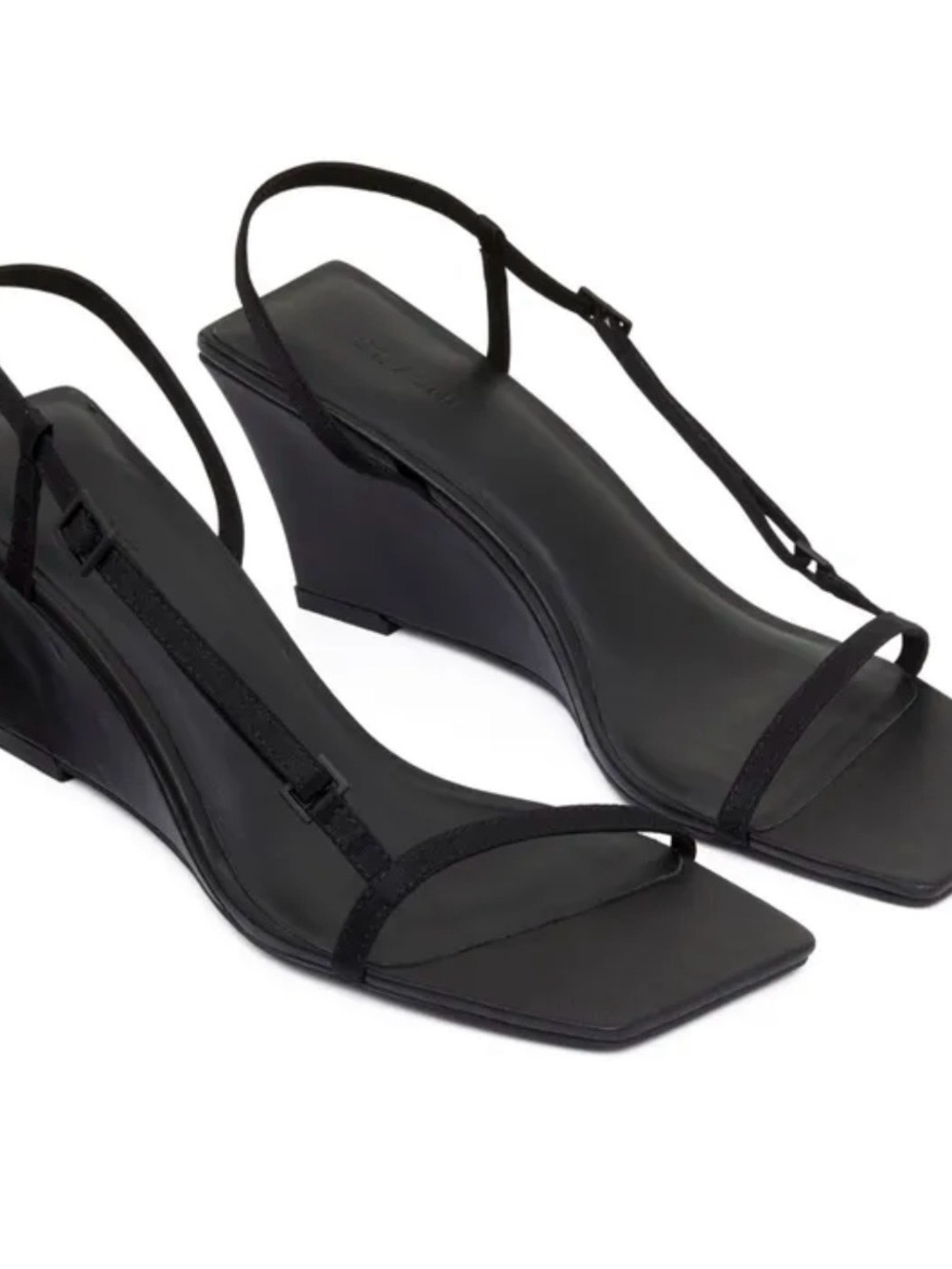 St Agni Strappy Black Square-Toe Slingback Wedge Sandals